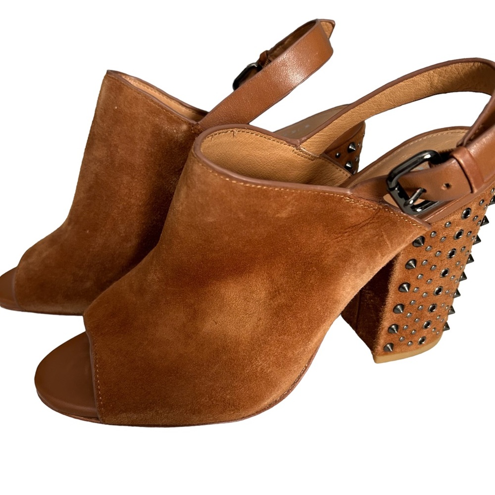 Coach Brown Suede Studded Block Heel Sandal - Picture 4 of 14
